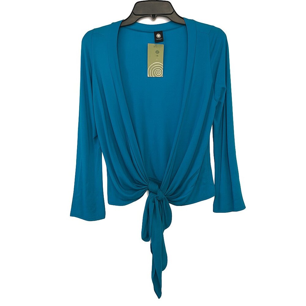 Clea Ray Blue Tie Front Cardigan Top Long Sleeve Wrap Cover Up Boho Beach Resort